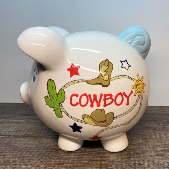 Piggy Bank Ceramic Pig with Texas Cowboy Deputy Sheriff - Picture 2 of 8